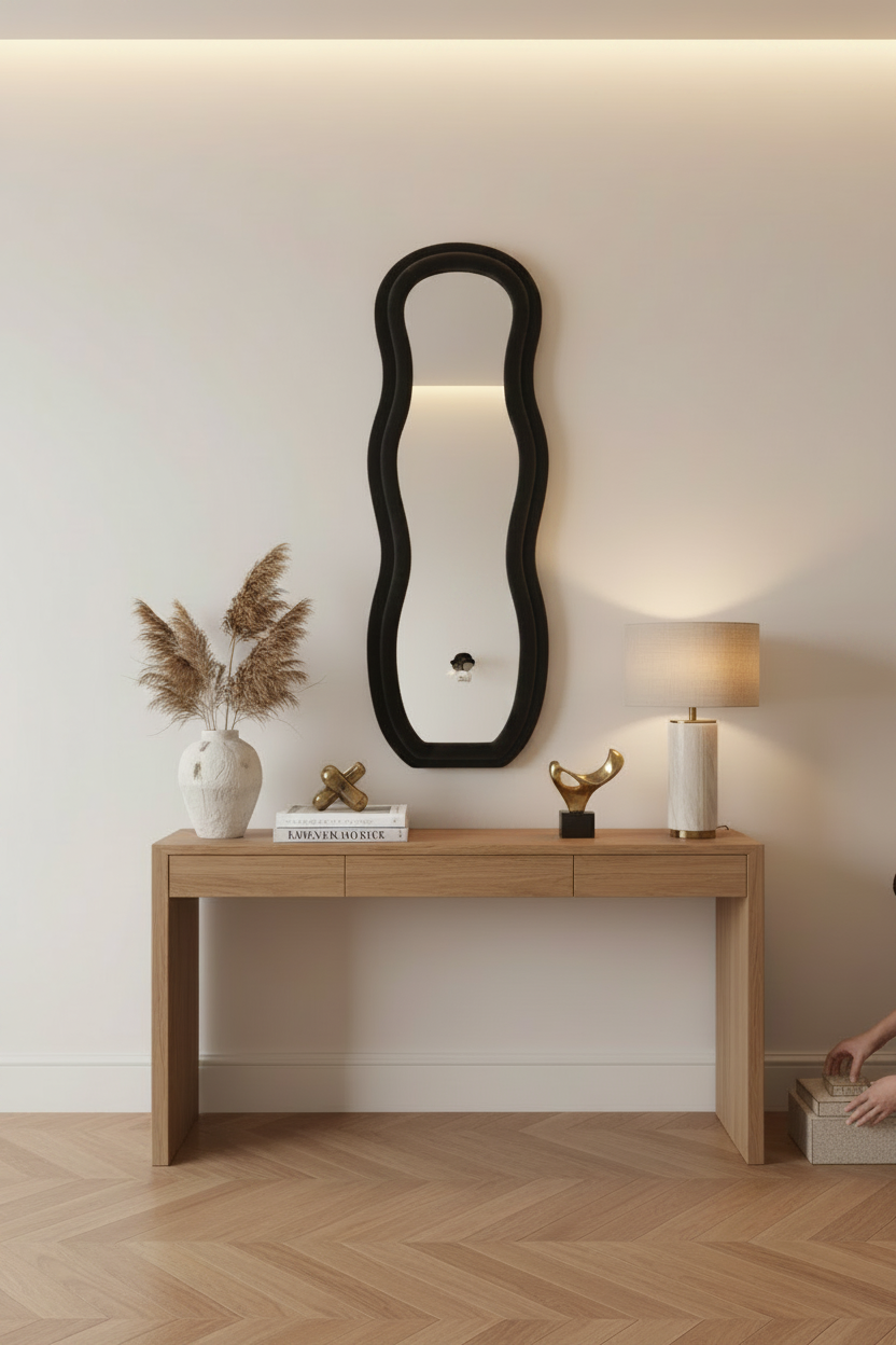 Oglinda decorativa Glinde, Catifea, 90x150 cm - Negru