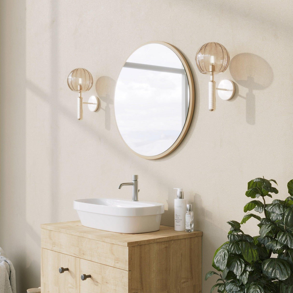 Oglinda decorativa Yuvarlak Mirror - Beige, Bej, 2x60x60 cm