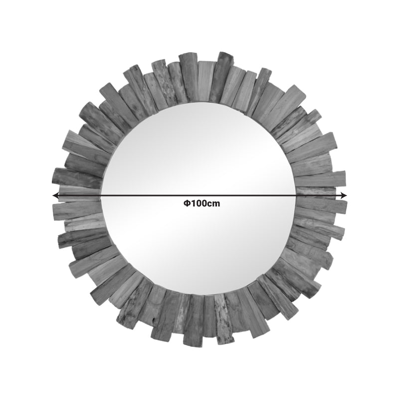 Oglinda Rounder lemn de tec, Natural, 100x100 cm, imagine suplimentara