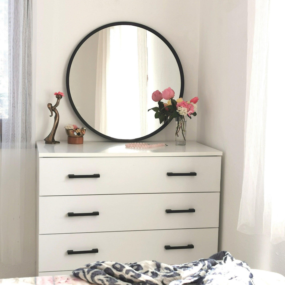 Oglindă Siyah Metal Çerçeve Yuvarlak Ayna A710, Negru, 2x60x60 cm