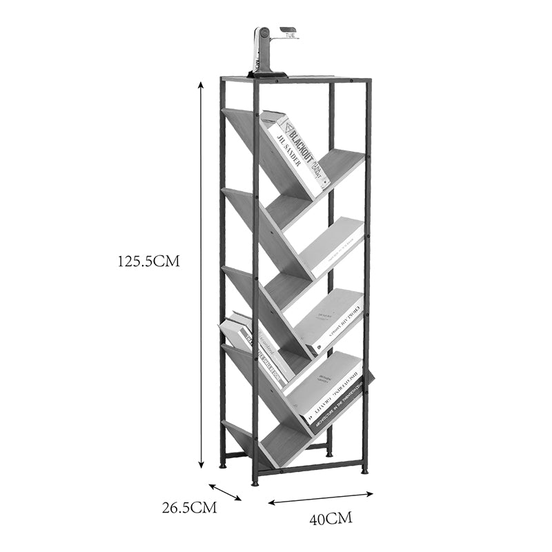 Orunta stejar-negru metal Bibliotecă, Wild Oak - Negru, 40x27x125 cm