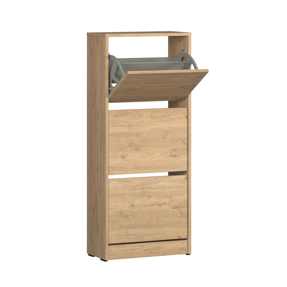 Pantofar Adore Compact Plus, 12 Perechi, 3 Compartimente, Alb - Stejar - Mov, 51x119x26 cm - Stejar