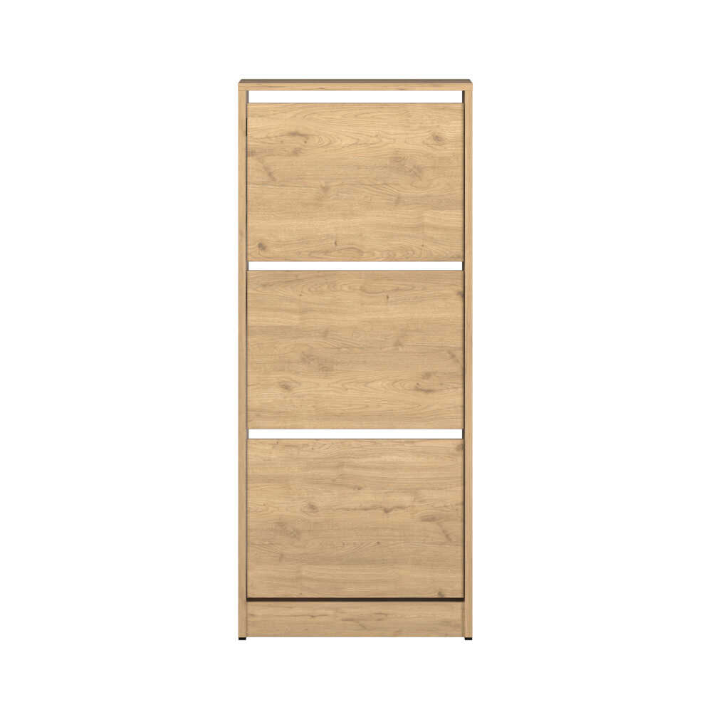 Pantofar Adore Compact Plus, 12 Perechi, 3 Compartimente, Alb - Stejar - Mov, 51x119x26 cm - Stejar