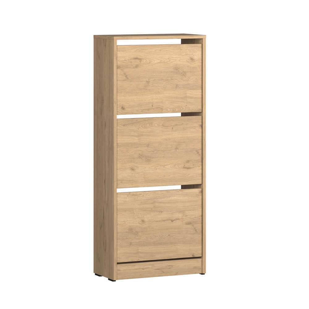 Pantofar Adore Compact Plus, 12 Perechi, 3 Compartimente, Alb - Stejar - Mov, 51x119x26 cm - Stejar