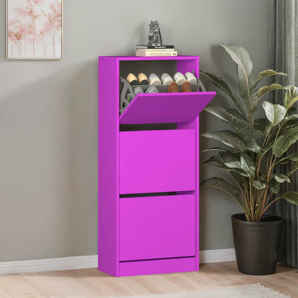 Pantofar Adore Compact Plus, 12 Perechi, 3 Compartimente, Alb - Stejar - Mov, 51x119x26 cm - Mov