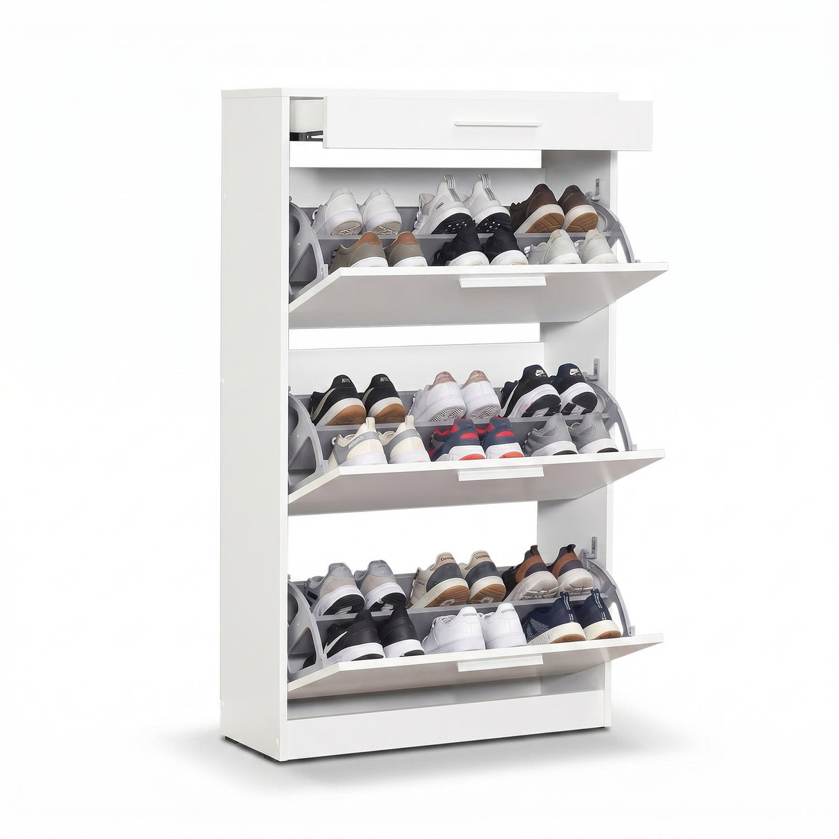 Pantofar Adore Extra, 3 compartimente, capacitate 18 perechi incaltaminte, Alb - Nuc, 75x128x29 cm - Alb