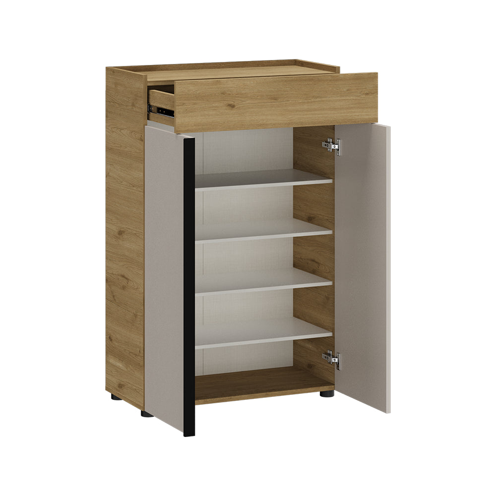 Pantofar Adore Porto, 2 usi, 1 sertar si 5 rafturi, Stejar - Bej, 72x111x34 cm