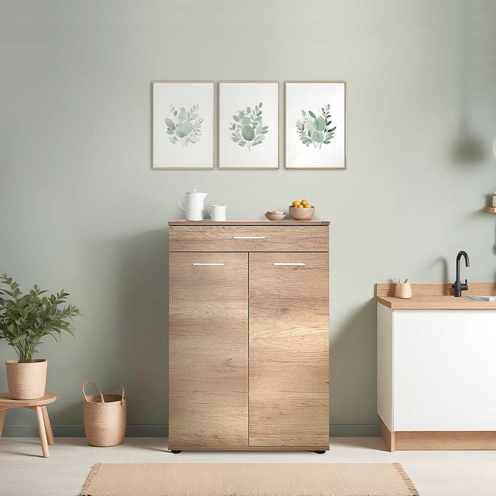 Dulap Multifuncțional pentru Hol, Baie sau Bucătărie, 2 Uși, 1 Sertar, 73 x 108 x 35 cm - Natur
