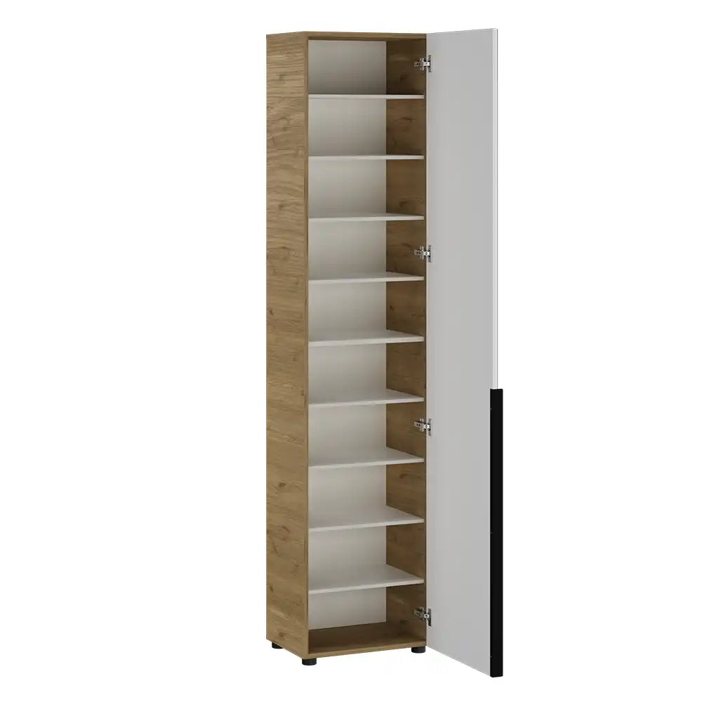 Pantofar cu oglinda Adore Porto, 1 usa si 10 compartimente, Stejar - Bej, 47x210x34 cm