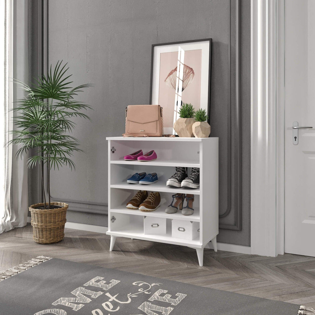 Pantofar Flower, Alb, 37x83x70 cm