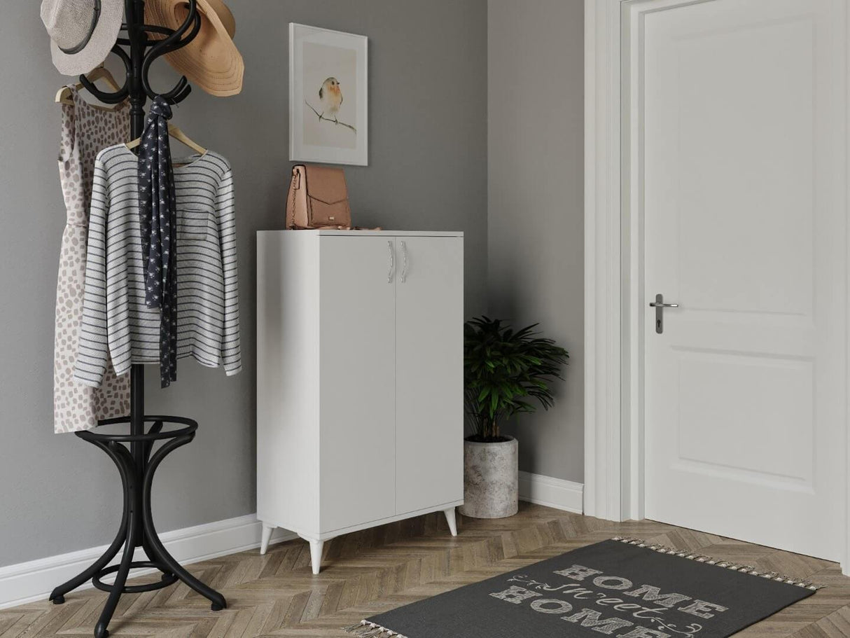 Pantofar Mona cu 5 rafturi, Alb, 37x118x70 cm