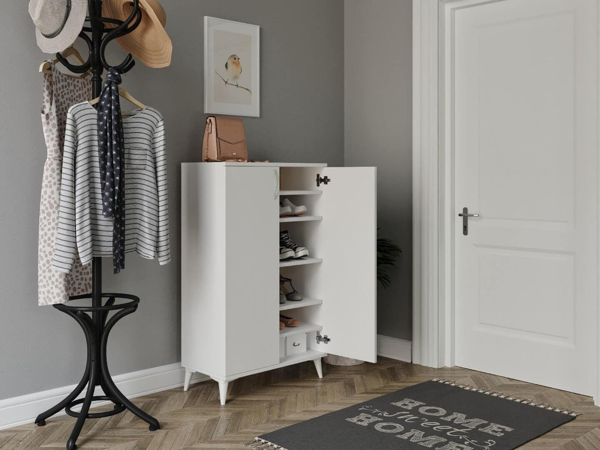 Pantofar Mona cu 5 rafturi, Alb, 37x118x70 cm