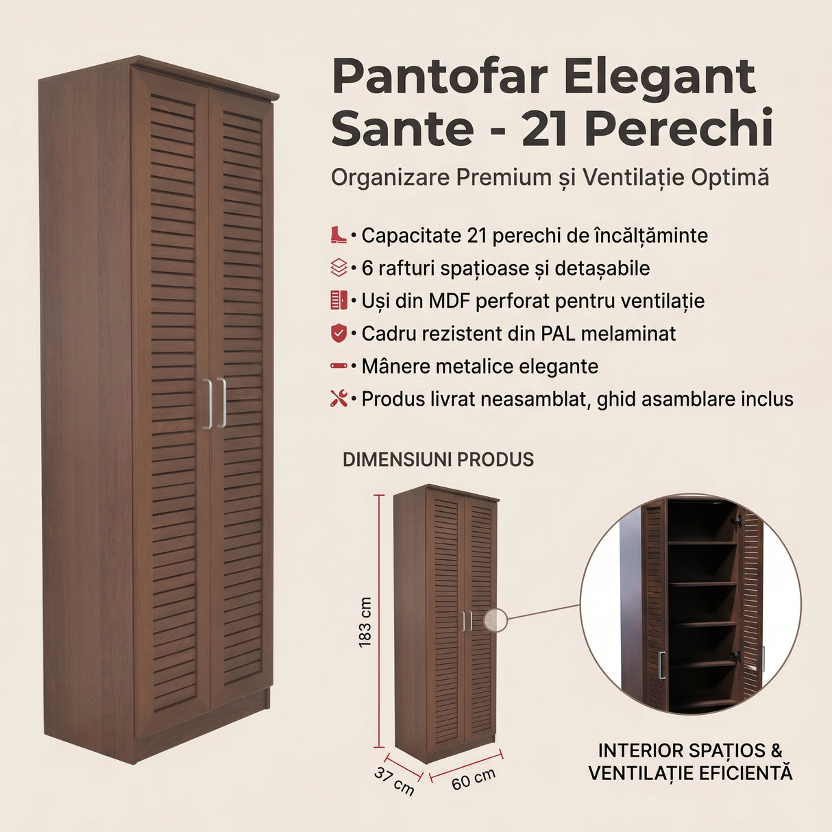 Pantofar Sante Pakketo, sonoma - maro - nuc - alb - antracit, 60x37x183 cm - Maro