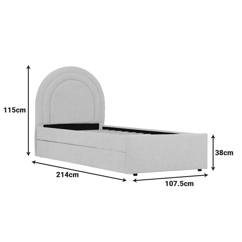 Pat Arcuate din stofa boucle, cu pat glisant, Bej, 90x200 cm - Antracit