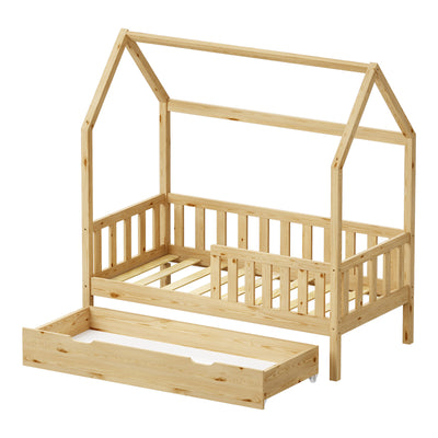 Pat bebe Bendina de tip Montessori cu sertar din lemn de pin, Natural, 70x140 cm, perspectiva suplimentara