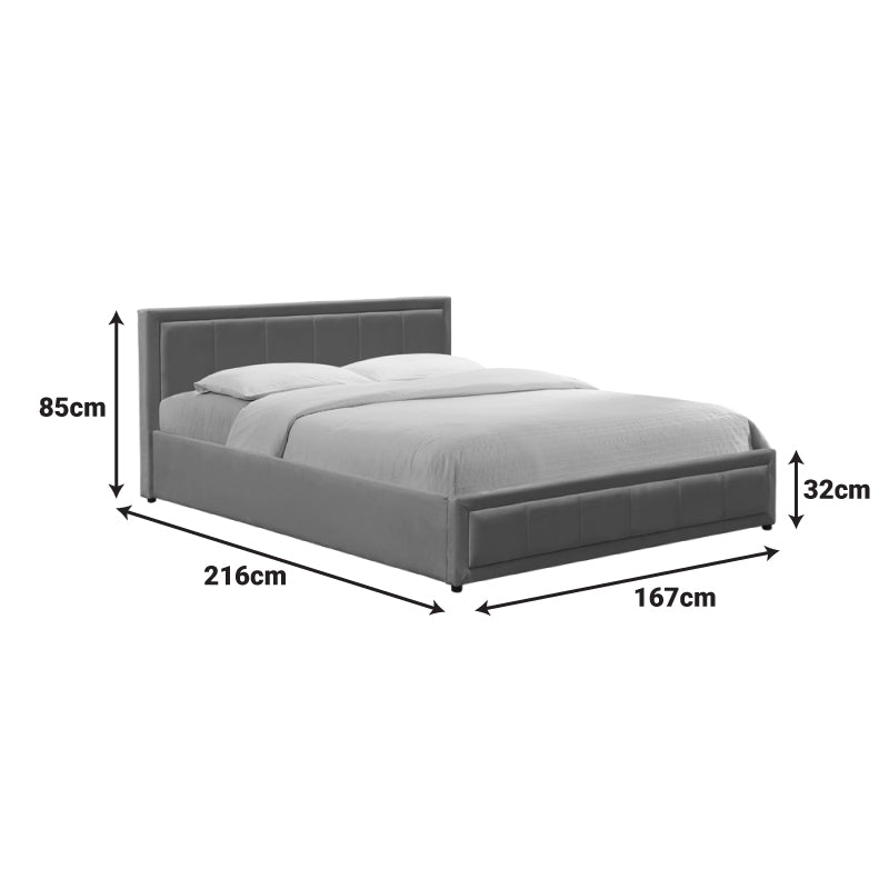 Pat cu spatiu de depozitare Huga, velvet, gri, 160x200 cm - Gri