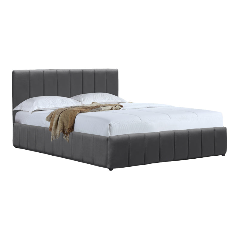 Pat cu spatiu de depozitare Snuggle, Catifea, Antracit - Gri, 160x200 cm - Antracit