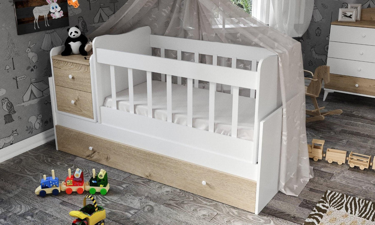 Pat de bebeluș Sansa - Oak, Stejar, 95x67x175 cm