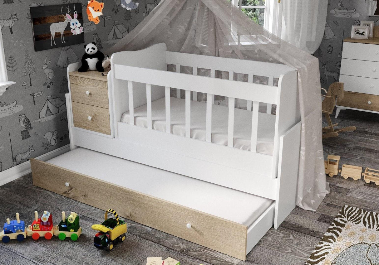 Pat de bebeluș Sansa - Oak, Stejar, 95x67x175 cm