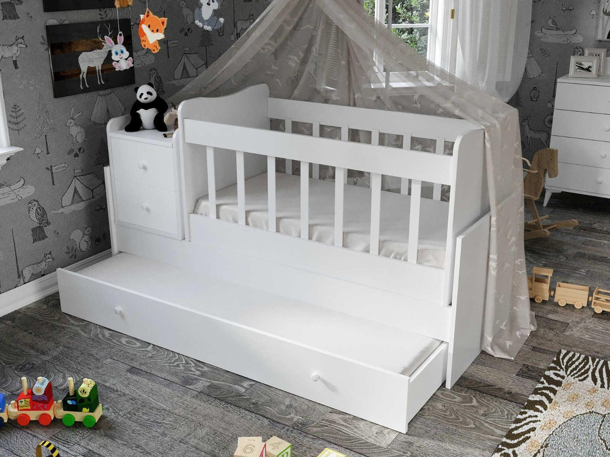 Pat de bebeluș Sansa - White, Alb, 95x67x175 cm