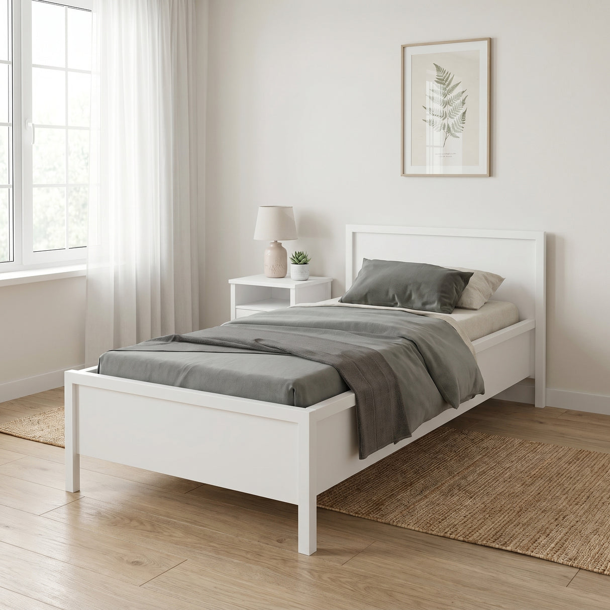 Pat de o persoana Adore Rustic, Alb, 118x89x207 cm