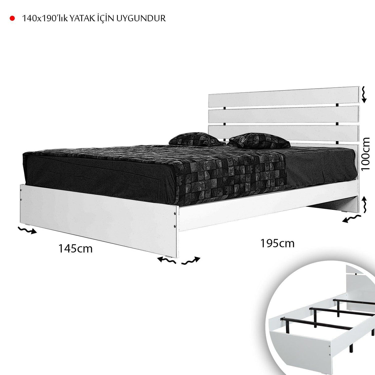 Pat dublu Fuga 140, Alb, 145x100x205 cm