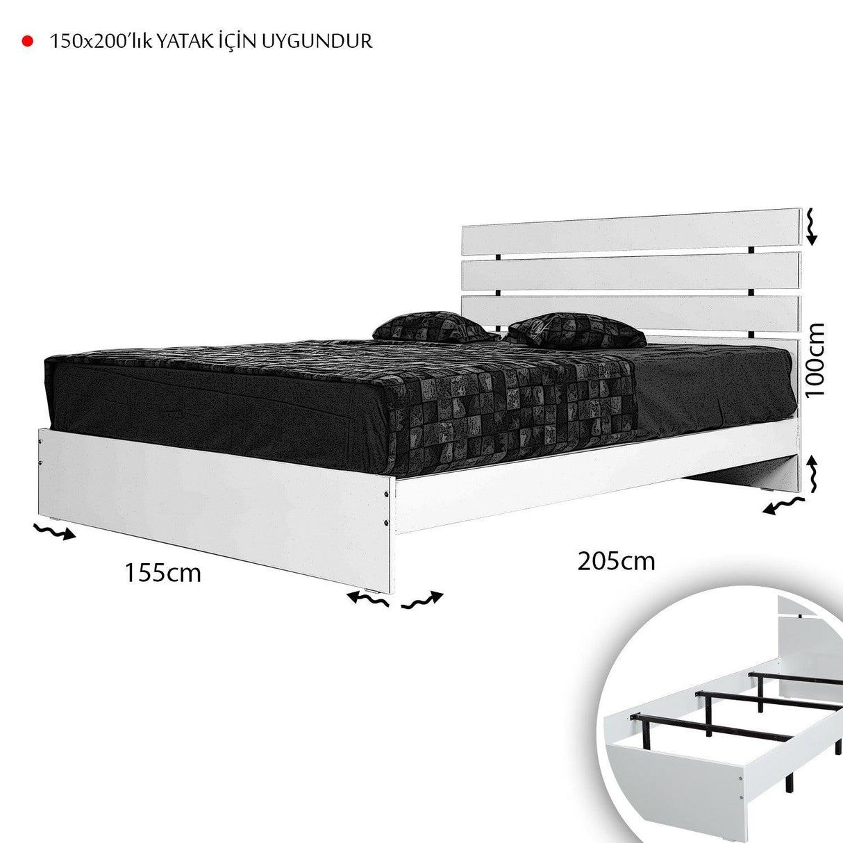 Pat dublu Fuga 150, Alb, 155x100x205 cm