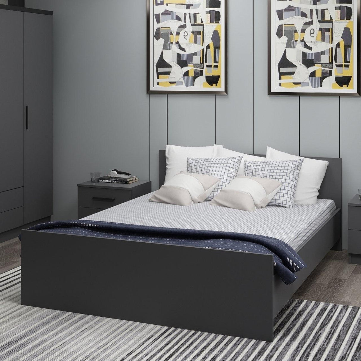 Pat dublu Kale Bedstead, Gri, 165x72x204 cm