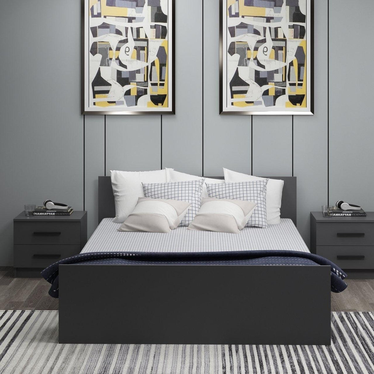 Pat dublu Kale Bedstead, Gri, 165x72x204 cm