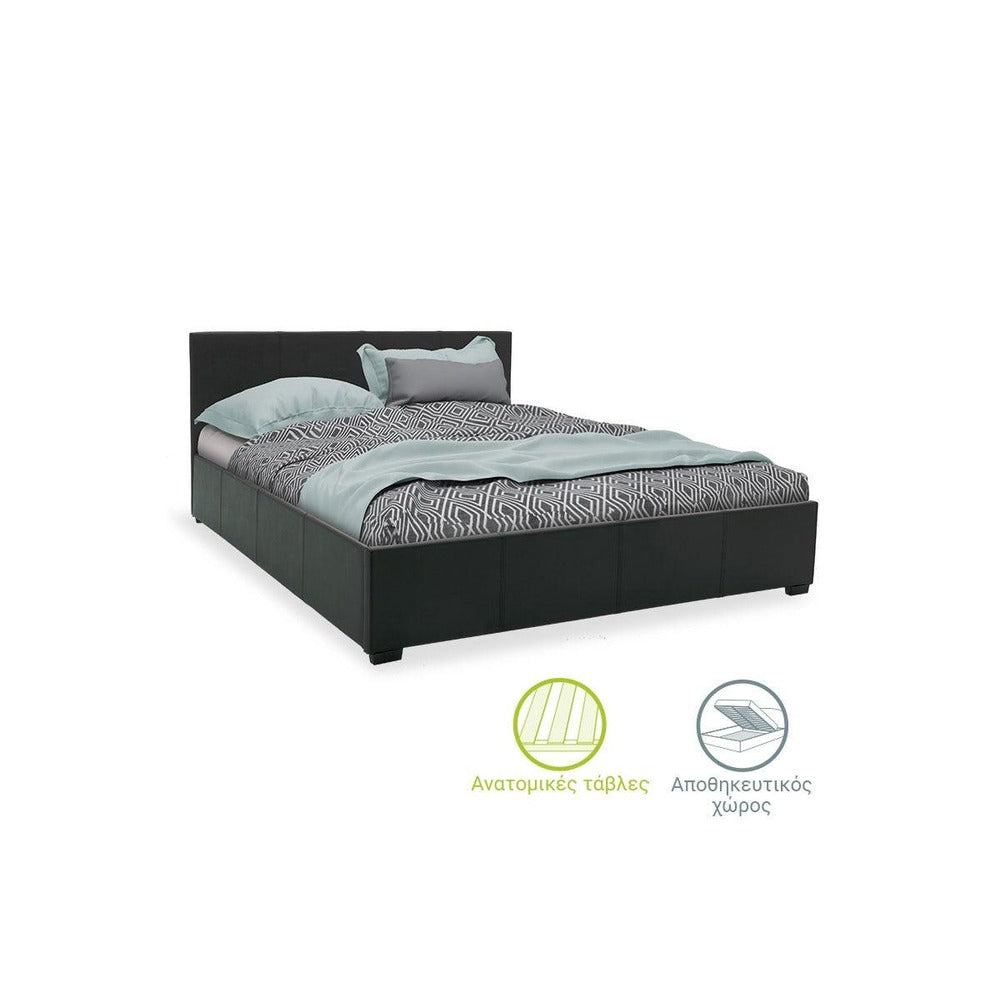Pat dublu Norse PU cu spatiu de depozitare, 160x200 cm - Negru