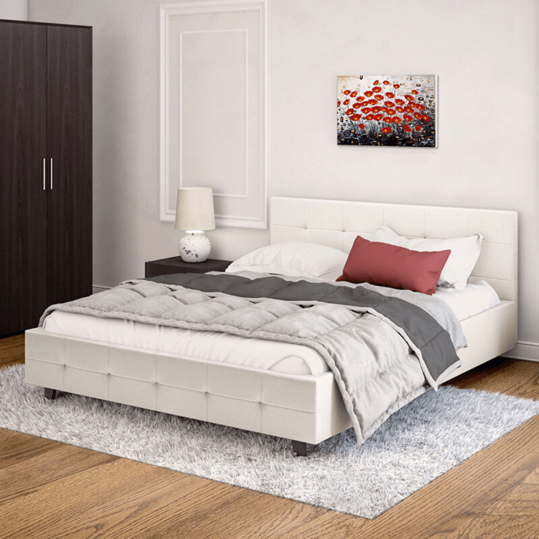 Pat dublu Roi PU cu spatiu de depozitare, 160x200 cm - Alb