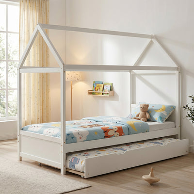 Pat pentru copii DreamHouse Montessori, Alb, 90x190 cm