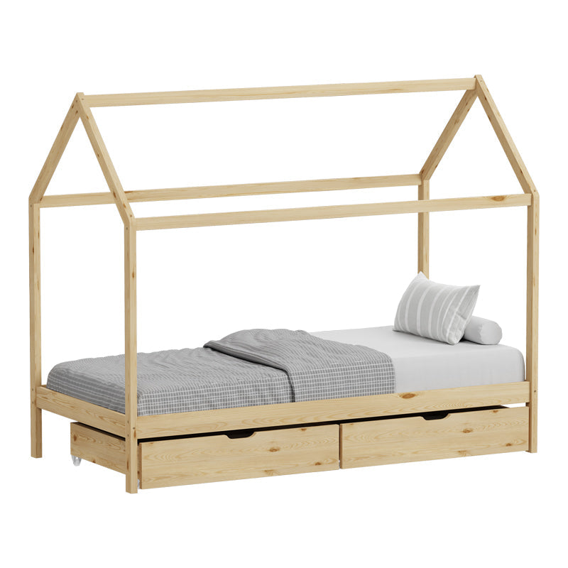 Pat copii Mellin, 2 sertare, Lemn de pin, 90x190 cm - Natural