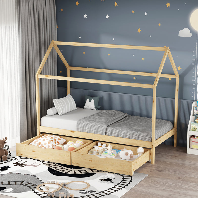 Pat copii Mellin, 2 sertare, Lemn de pin, 90x190 cm - Natural