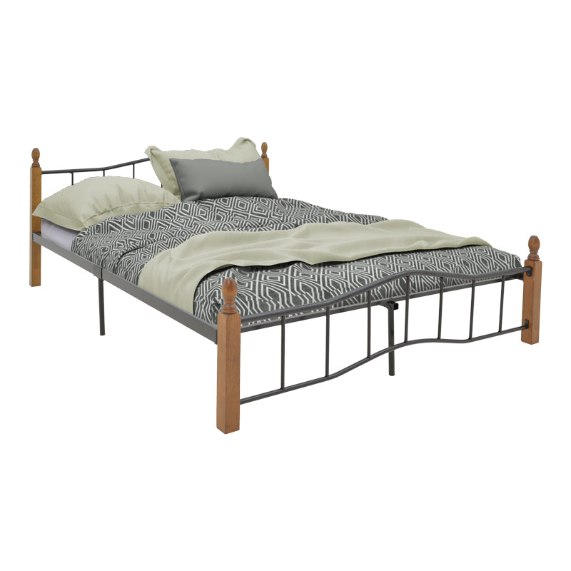 Pat queen size Faryn nuc lemn-negru metal, 150x190 cm