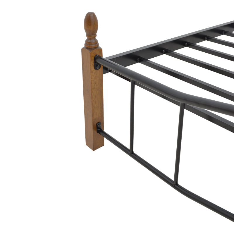 Pat queen size Faryn nuc lemn-negru metal, 150x190 cm