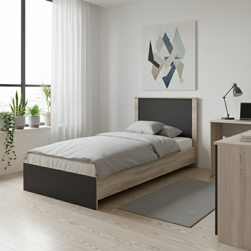 Pat single Athos, Lemn, Sonoma-Antracit, 90x190 cm - Stejar