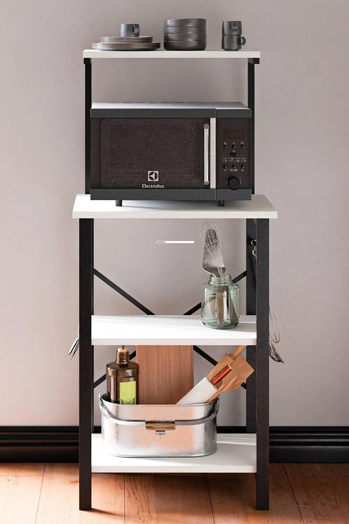 Raft Bucatarie Adore, 4 rafturi, Lemn Natural - Alb, 60 x 128 x 40 cm