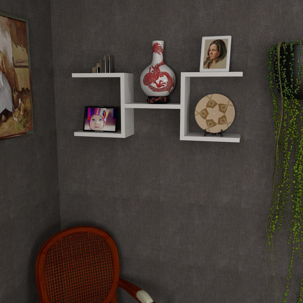 Raft de perete Polka, Alb, 75x28,5x14,5 cm