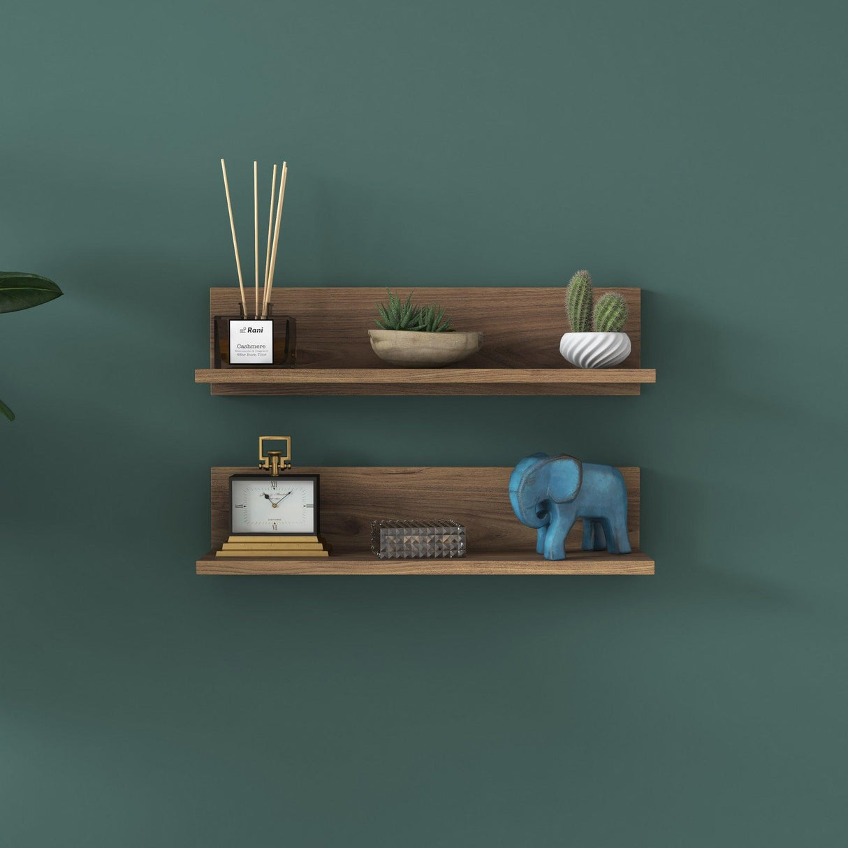 Raft de perete Stake cu 2 etajere, Nuc, 60 x 15 x 13 cm