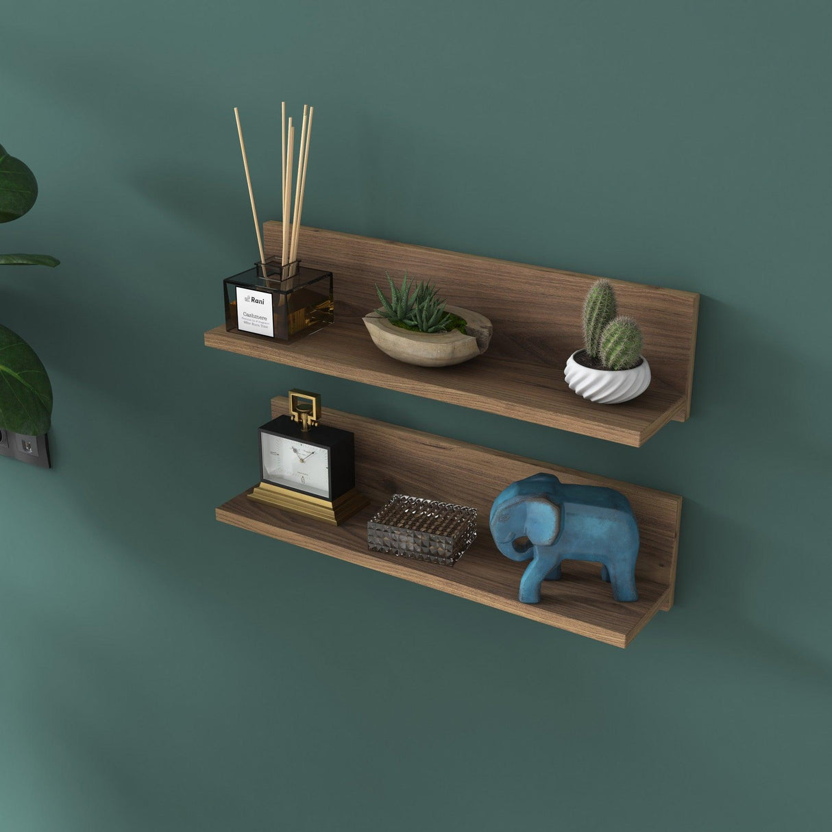 Raft de perete Stake cu 2 etajere, Nuc, 60 x 15 x 13 cm