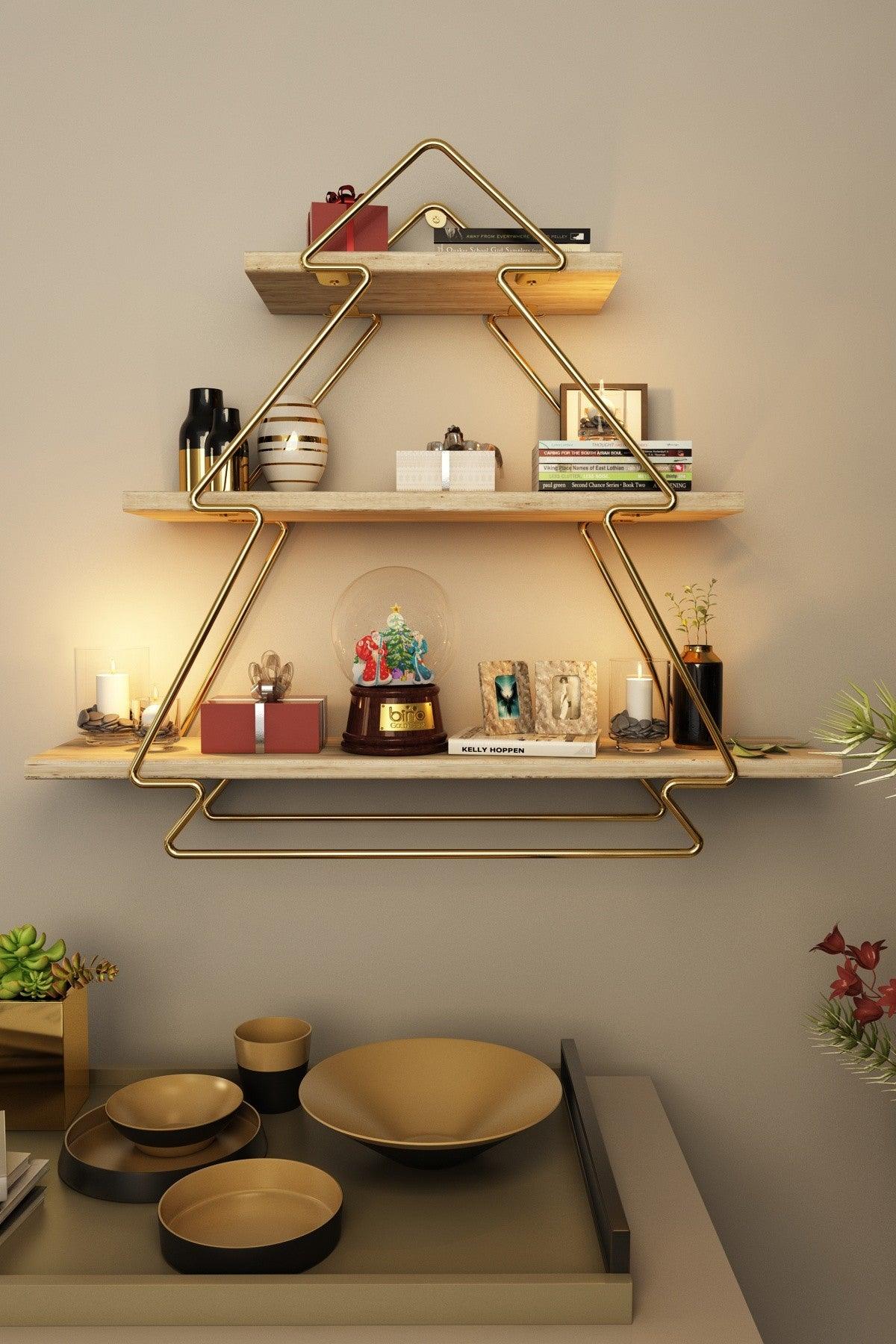 Raft de perete Wall Shelf Triangle -1, Aur, 15x53x60 cm