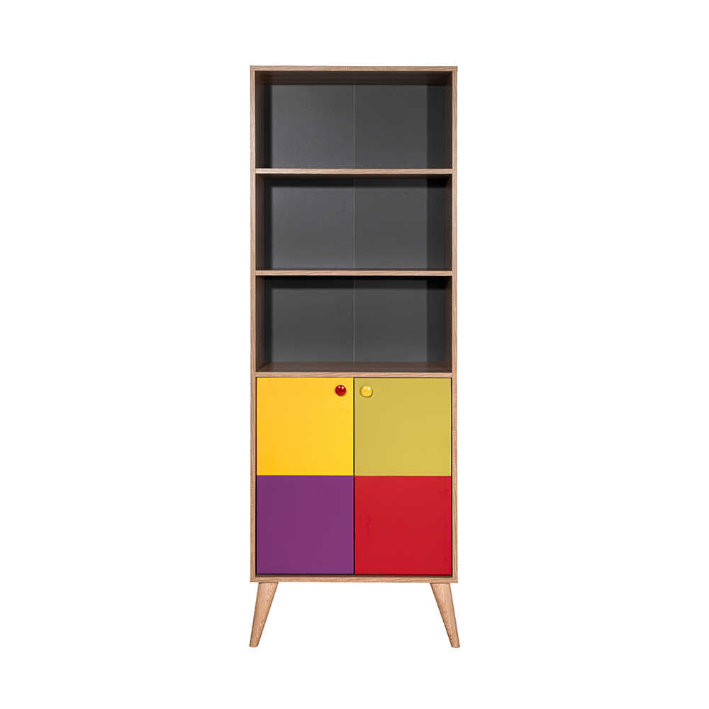 Biblioteca Adore Rainbow, 2 usi cu 5 rafturi, Multicolor - Sonoma, 67x185x30 Cm