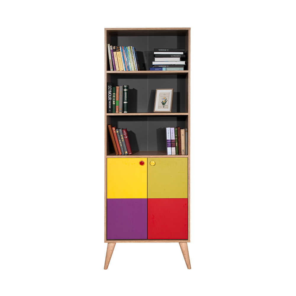 Biblioteca Adore Rainbow, 2 usi cu 5 rafturi, Multicolor - Sonoma, 67x185x30 Cm