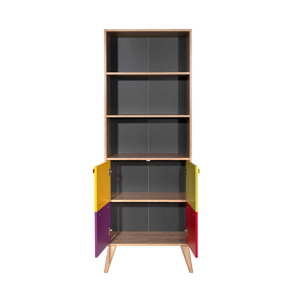 Biblioteca Adore Rainbow, 2 usi cu 5 rafturi, Multicolor - Sonoma, 67x185x30 Cm