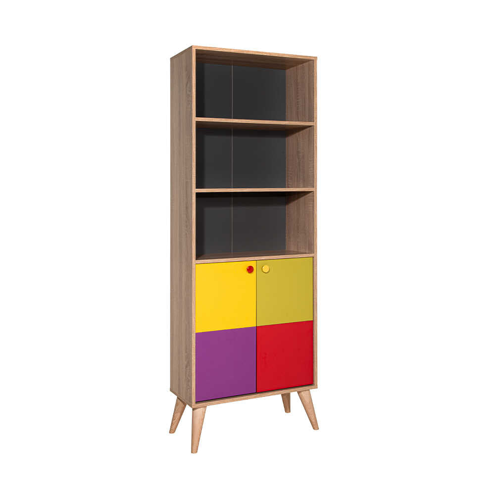 Biblioteca Adore Rainbow, 2 usi cu 5 rafturi, Multicolor - Sonoma, 67x185x30 Cm