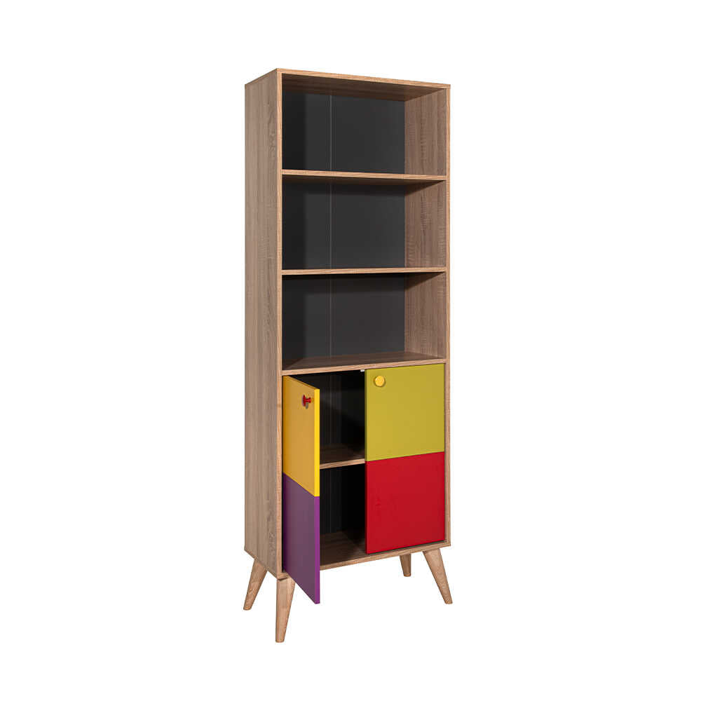 Biblioteca Adore Rainbow, 2 usi cu 5 rafturi, Multicolor - Sonoma, 67x185x30 Cm