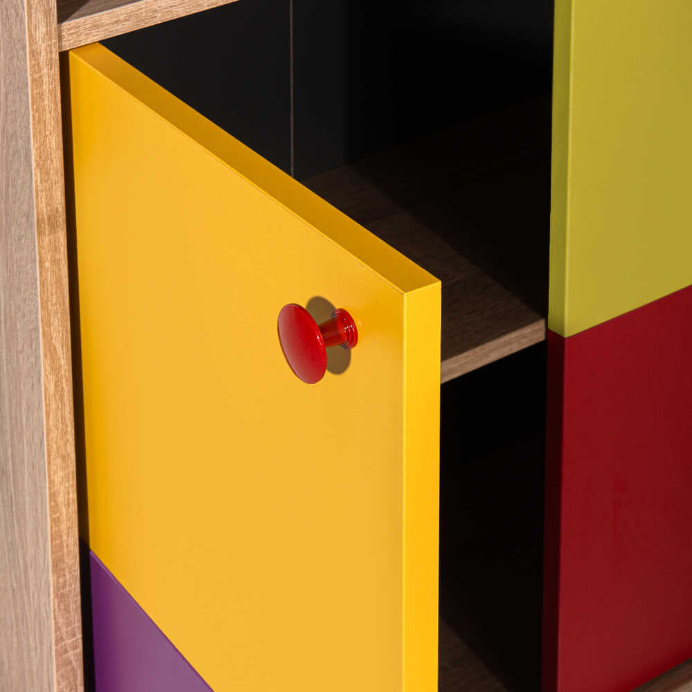 Biblioteca Adore Rainbow, 2 usi cu 5 rafturi, Multicolor - Sonoma, 67x185x30 Cm