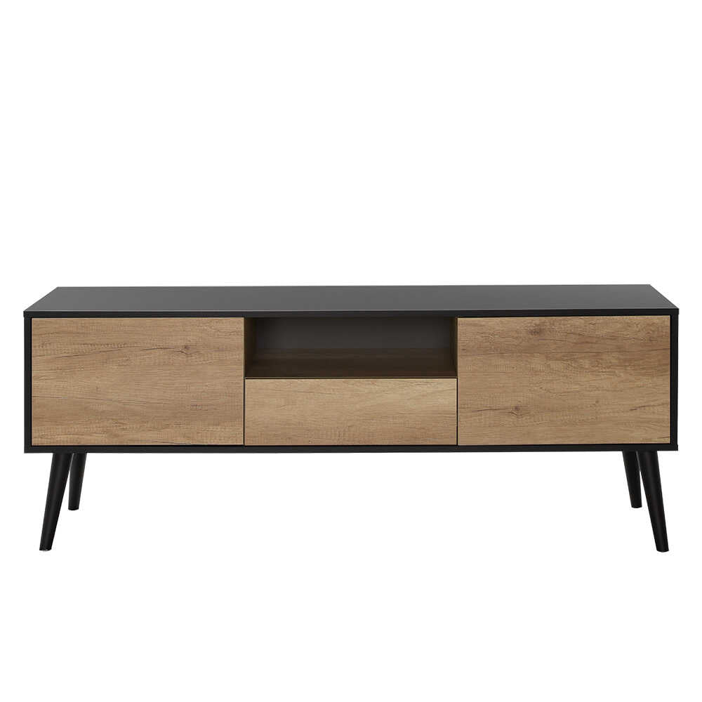 Comoda TV Adore Retro Plus, Negru - Stejar, 160 x 58 x 41 cm