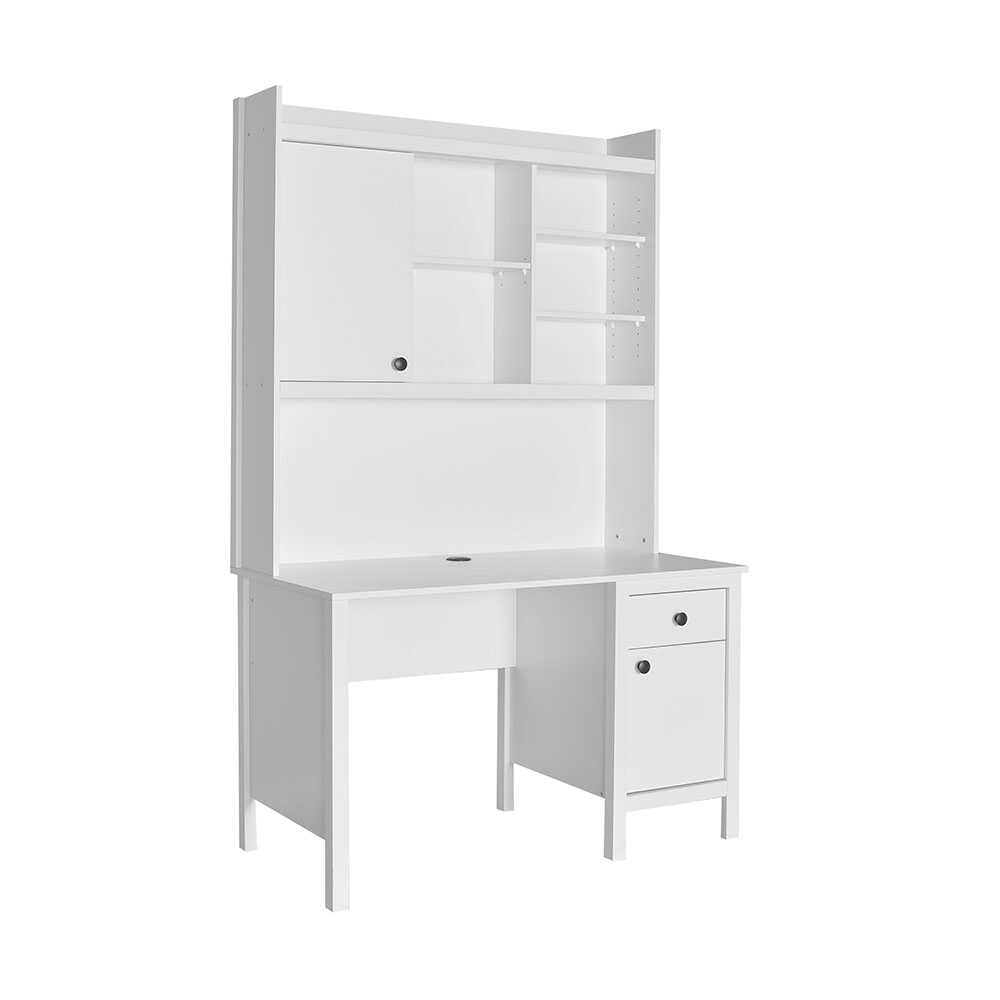 Birou Adore Rustic cu biblioteca, Alb, 120 x 193 x 60 cm